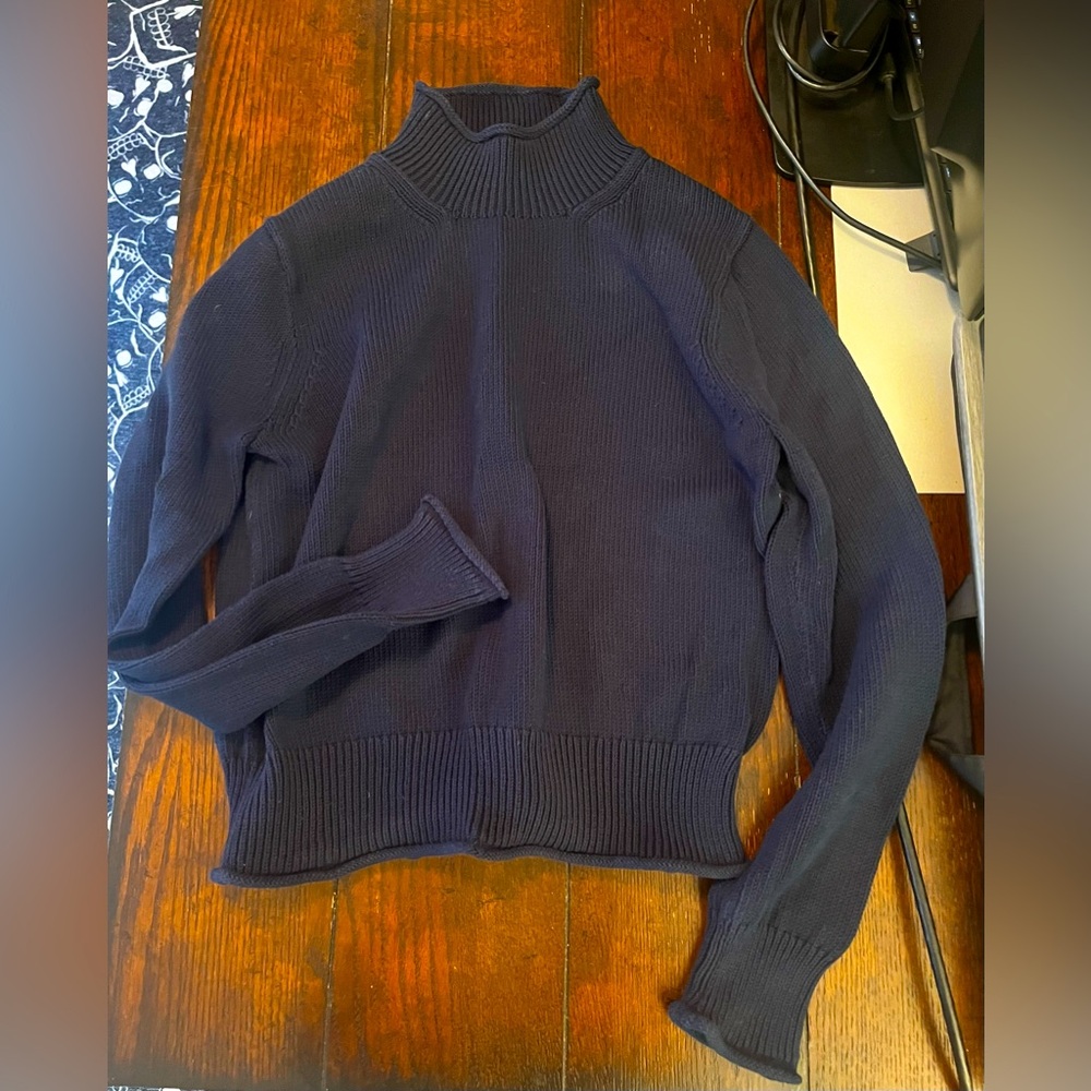 J Crew navy roll neck sweater